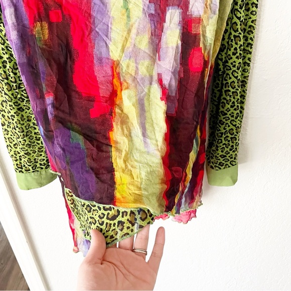 Vintage Top Women's Large Paris Hues High Low Dopamine Artsy Boho Semi-Sheer - Picture 6 of 9